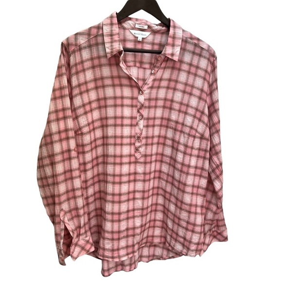 northern Reflections Pink Plaid Long Sleeve Tailored Blouse Size XL - Picture 2 of 11